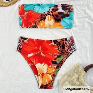 SHEIN Swim Vcay Multicolor Bandeau Bikini Top